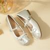 Fashion Inner Height Increase Silver Mary Jane Pumps Women's Summer Flats 2025 New Ballet Shoes with Skirt Small Leather Shoes for Women