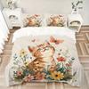 3pcs Butterfly and Cat Pattern Bedding Three-Piece Set (1 Cover + 2 Pillowcases, No Fillings), This Printed Bedding Set Is Soft and Comforta