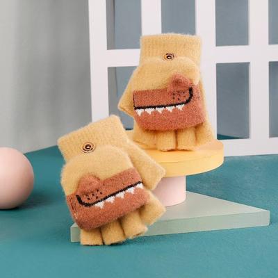 Guantes para Niños de Estilo Nuevo para 4-10 Años con Dedos Medios de Terciopelo Plegables Dibujos Animados Guantes de Terciopelo de Visón para Niños Para Mantener el Calor en Invierno