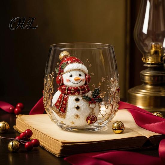 Accessori Cucina Tema Natale Vetro Artistico Tazza con Cucchiaino, Classico Babbo Natale Renna Pupazzo di Neve Bicchieri per Feste Design Tumbler, Bicchieri