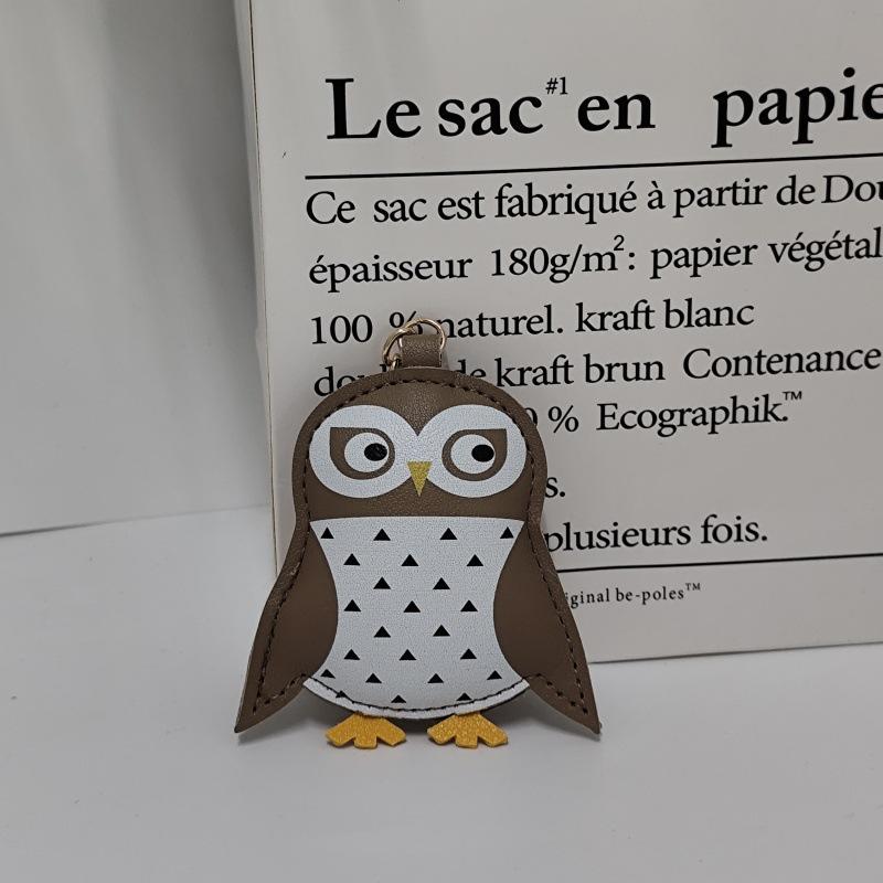 High-End Owl Charm Leather Key Accessory with 3D Cotton Design