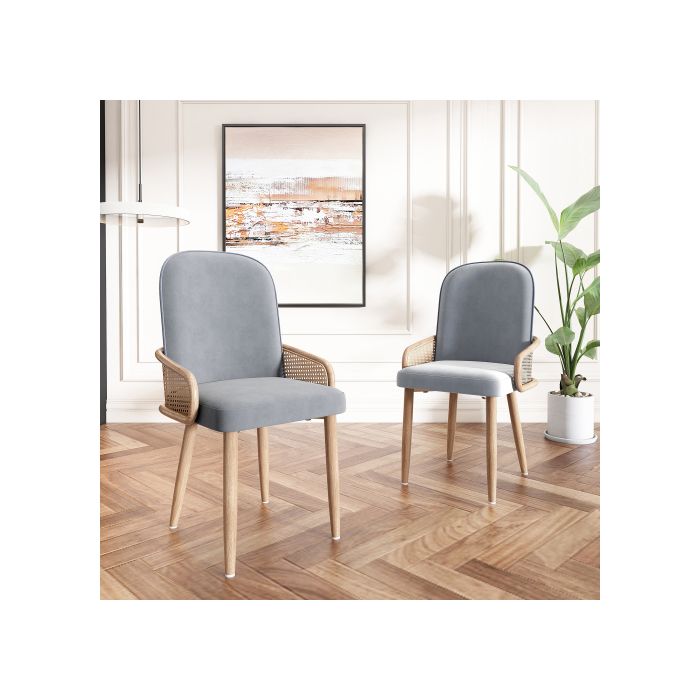 Dining Chair - Design - Velvet - Set of 6 - Metal - Grey