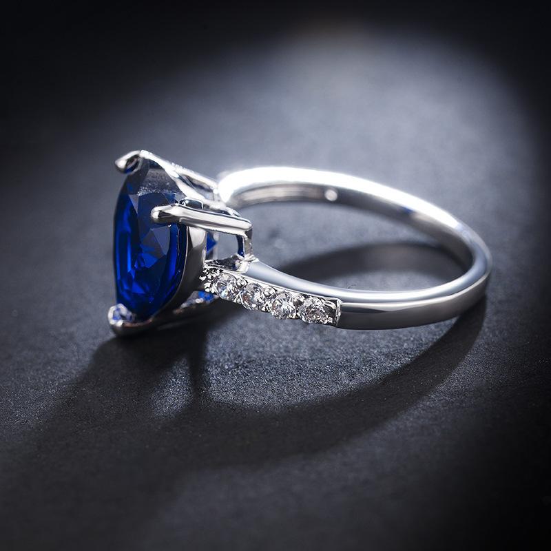 Buyee CopperFemale Fashion Ring Finger Blue Crystal Ring for Women Classic Fine Jewelry Gift