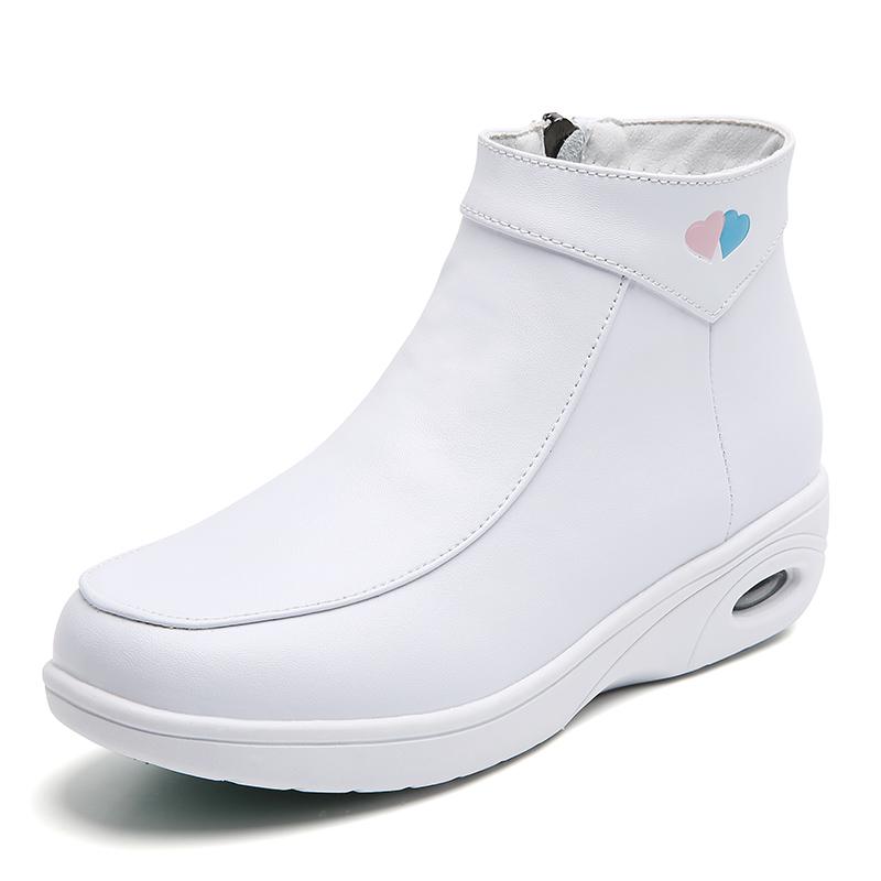 Artificial Leather Ankle Boots for Women Comfortable Zip Up Booties Velvet Lining Platform Boots