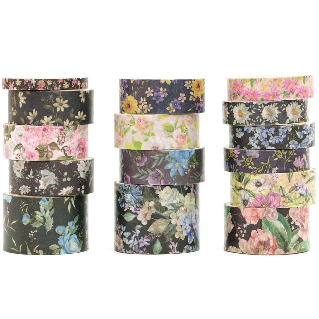 Set di Washi Tape Floreali - 15 Rotoli Fiori Arti Nastri Adesivi Fiori del Giardino Adesivi Decorativi Set di Masking Tape per Artigianato