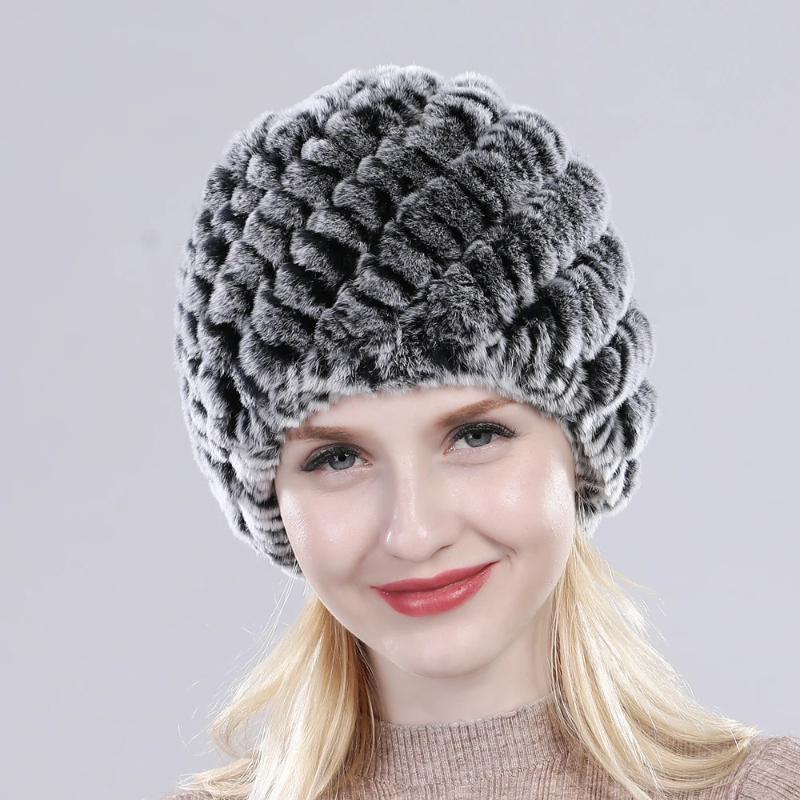 Hot Sale Russian Lady Natural Real Rex Rabbit Fur Hats Women Knitted Outdoor Rex Rabbit Fur Hat New Warm Real Fur Caps