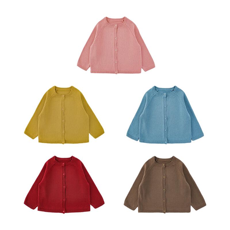 Girls' Solid Color Round Neck Cardigan Sweater