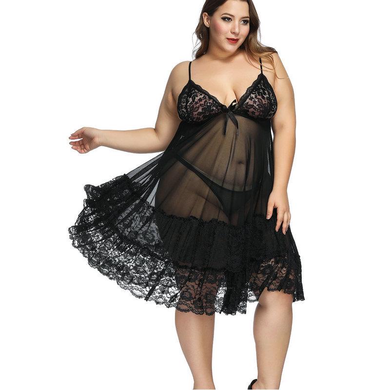 Camisón Transparente de Encaje Europeo y Americano para Mujer de Talla Grande