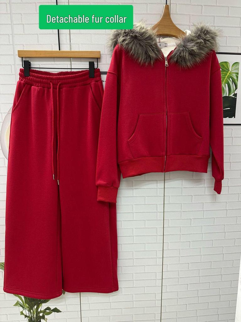 2026 Autumn Winter Women's Elegant Casual Velvet Hoodie and Pants Set