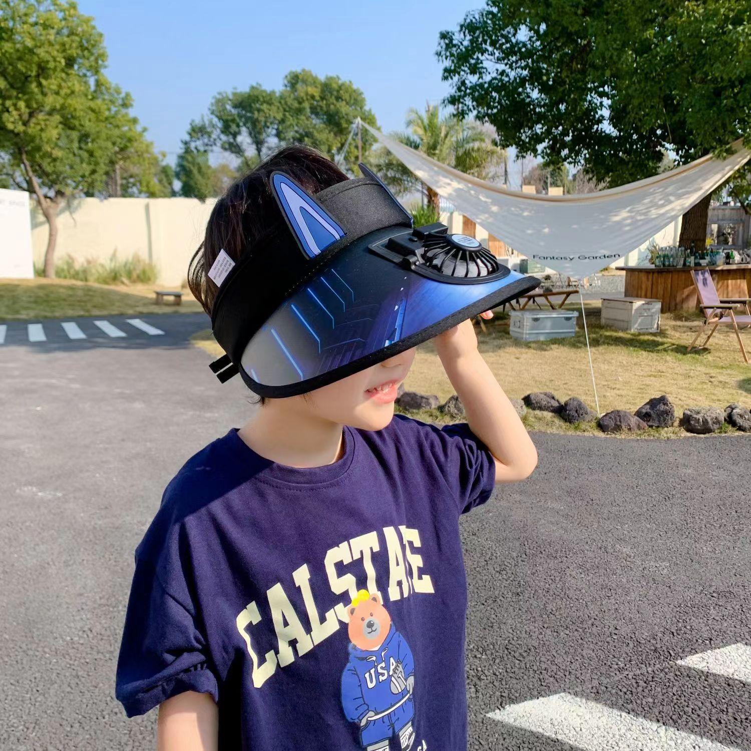 

Летняя детская шляпа от солнца с открытым верхом, перезаряжаемая с вентилятором, мультяшная шляпа с большими полями, защита от солнца и дышащая, модная для мальчика one size fits all