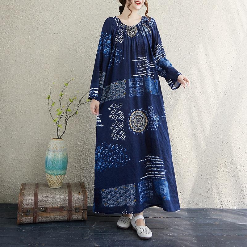 

Long sleeve plus size cotton vintage floral new in dresses for women casual loose spring Summer autumn dress