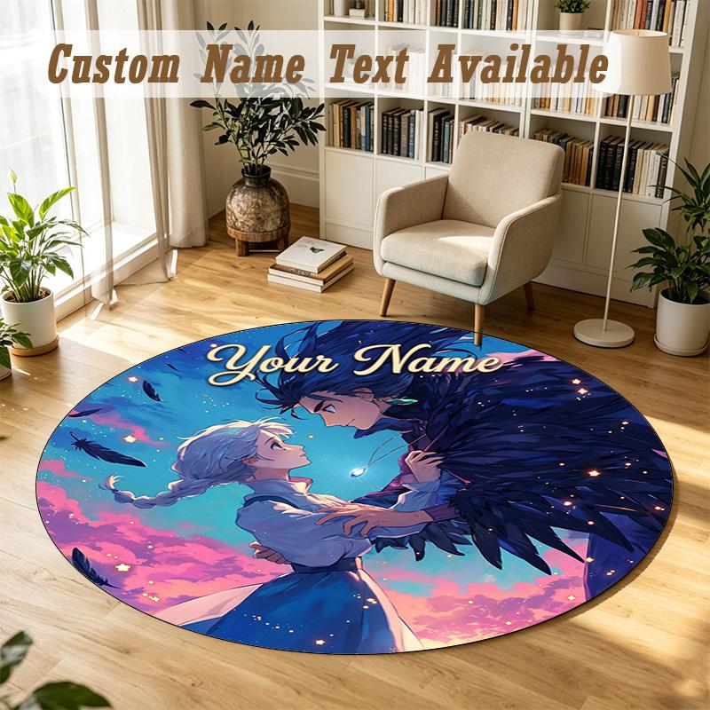Howl's Moving Castle Personalized Round Rug Support Custom Name, Soft Home Decor Mat