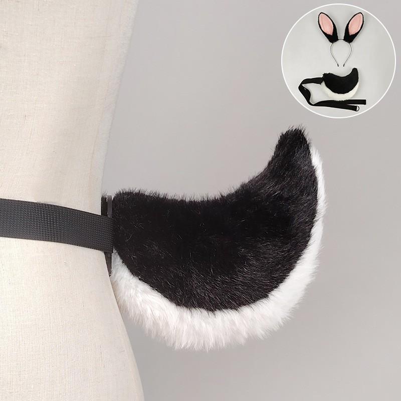Plush Rabbit Ears Headband Tail Set Easter Costume Party Animal Themed Dress Up Accessory In White Black Camel Gray