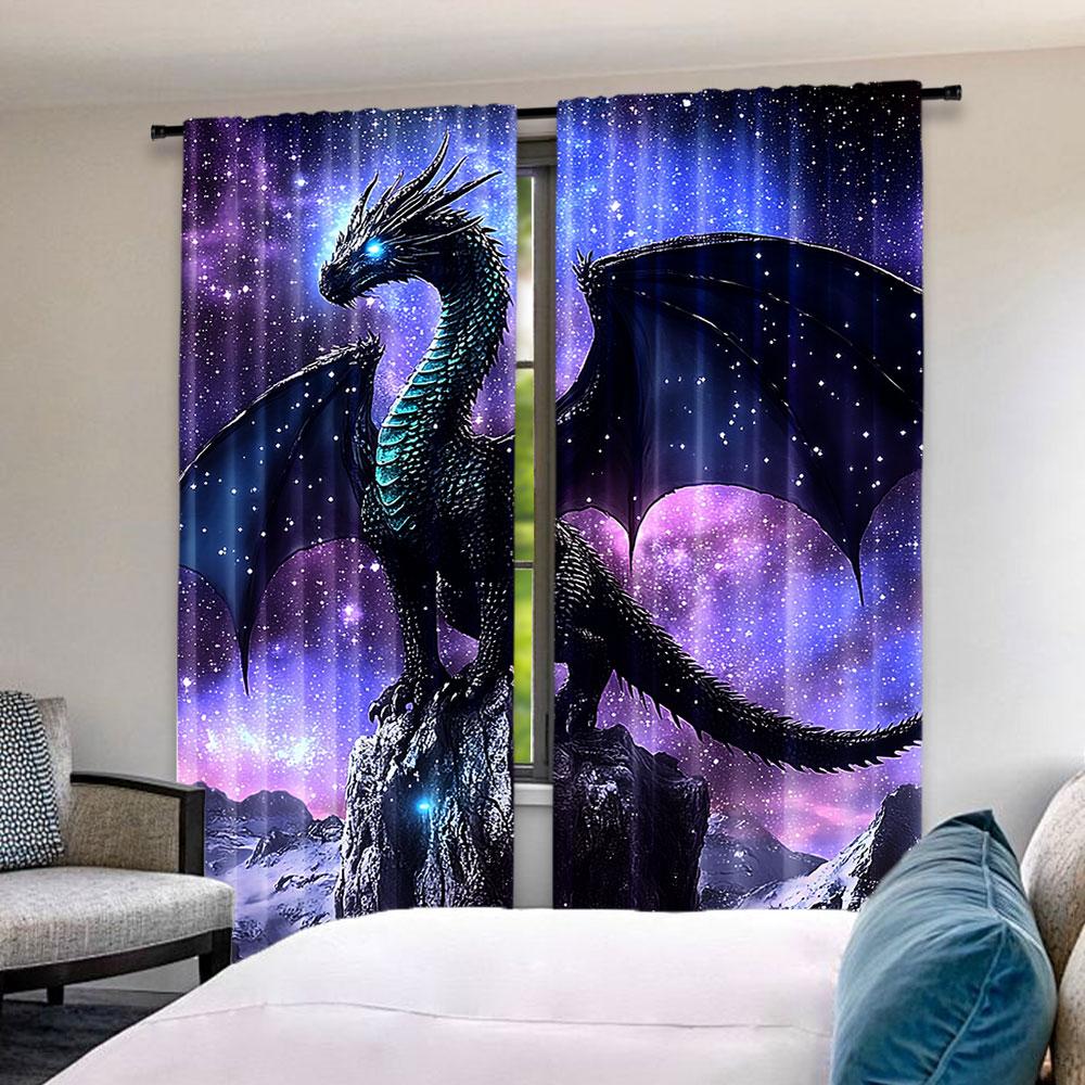 2Pcs Dragon Purple Nebula Curtains Mysterious Outer Space Suitable For Living Room Dining Room Bedroom Bathroom Office A