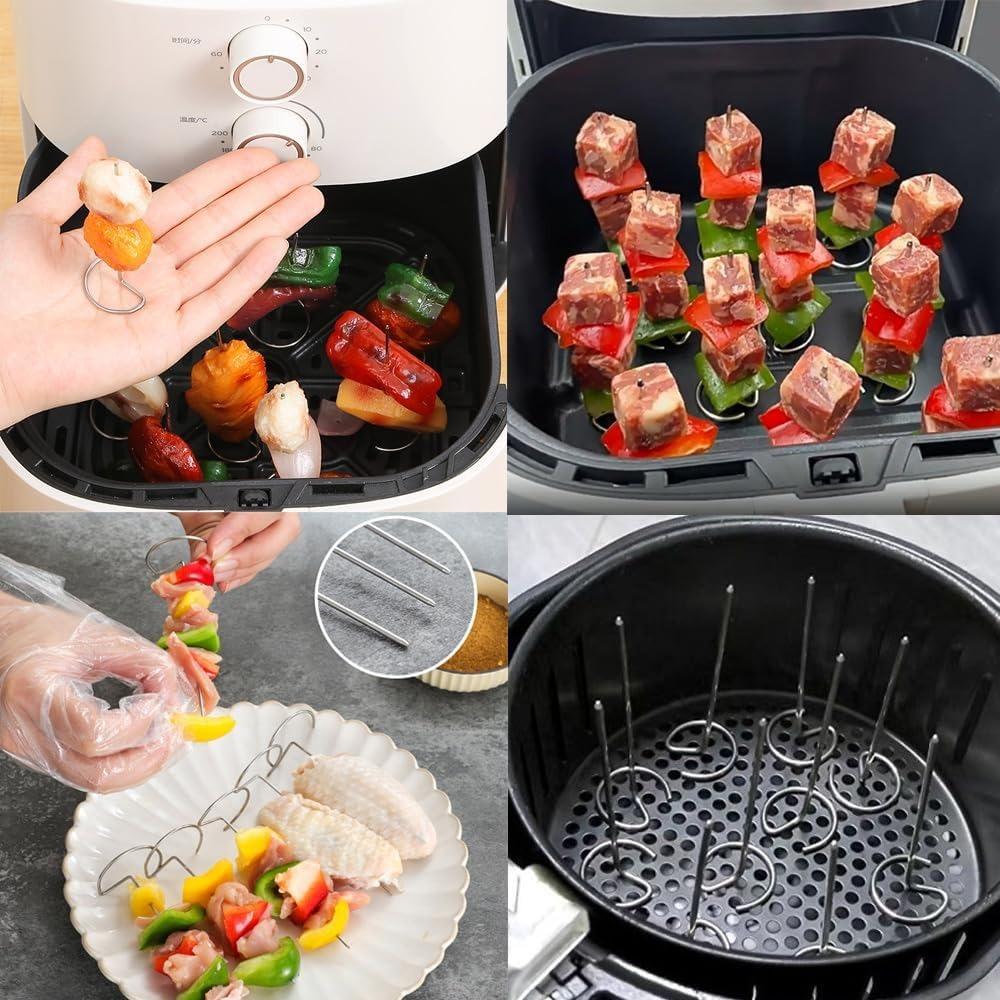 Metall Vertikaler Kebabspieß, Wiederverwendbares Edelstahl Heißluftfritteuse und Grillzubehör - Obst und Fleisch Vertikaler Kebabspieß