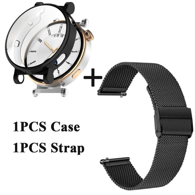 

Чехол TPU + миланский ремешок для Huawei Watch GT 5 46 мм 41 мм металлический браслет ремешок из нержавеющей стали для Huawei GT5 Pro 46 мм 42 мм Shell Correa ремешок для часов GT5 41mm чёрный