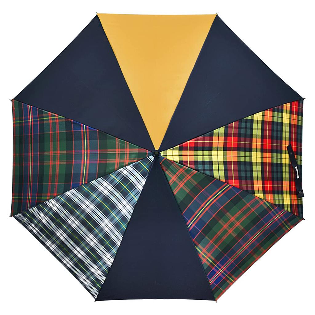 65cm Long HATCHIBRAFOR 65x8 Tartan Maple Made In Japan Women's Umbrella, Check, Handle, (Yellow)