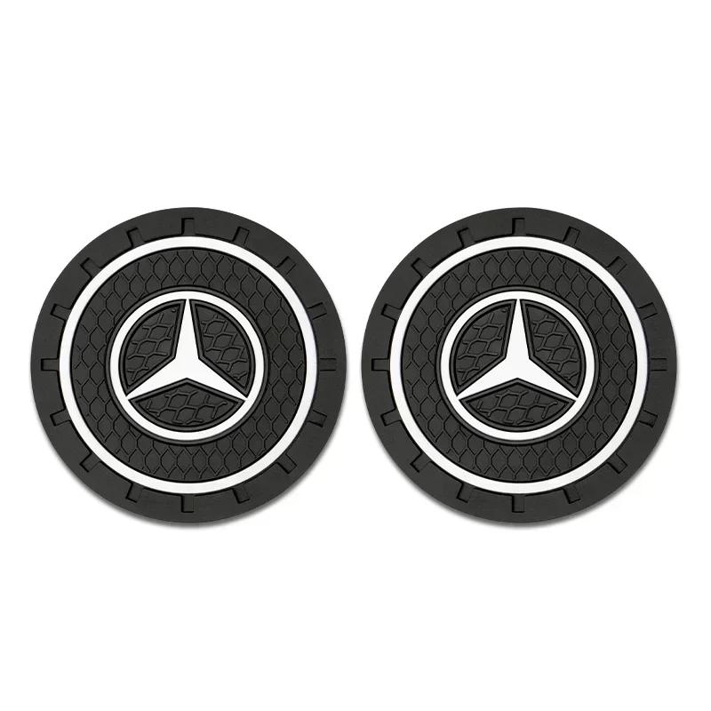 ESU5 2Pcs Car Waterproof Coaster Non Slip Water Cup Pad Mat For Mercedes Benz W203 W206 W220 W205 W211 W212 W201 W210 W108 Accessorie