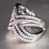 Gorgeous Cross Ring Female Brilliant Cubic Zirconia Silver Color Finger Jewelry Luxury Wide Accessories for Daily Party