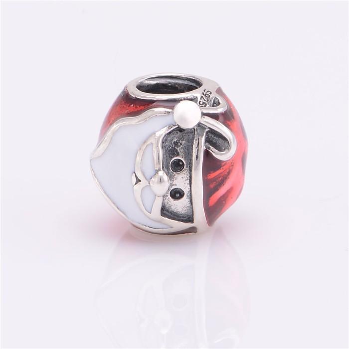 New 100% Original 925 Sterling Silver Beads Santa Claus and Red Enamel Genuine Charm Suitable for Fashion Style Charm Bracelets