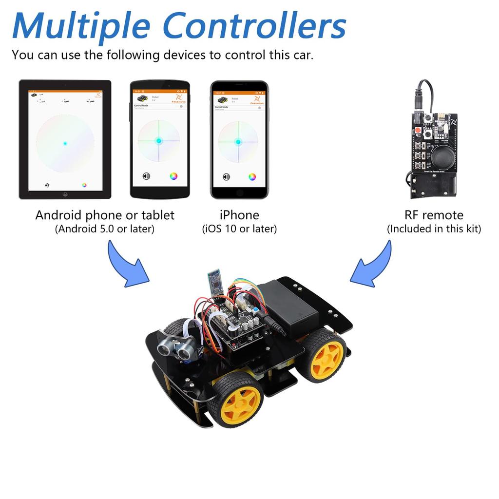 Freenove 4WD Car Kit Remote Arduino IDE Line Obstacle Wireless Control Ultrasonic and Servos (with Control) - Compatible, Tracing, Avoidance, App,