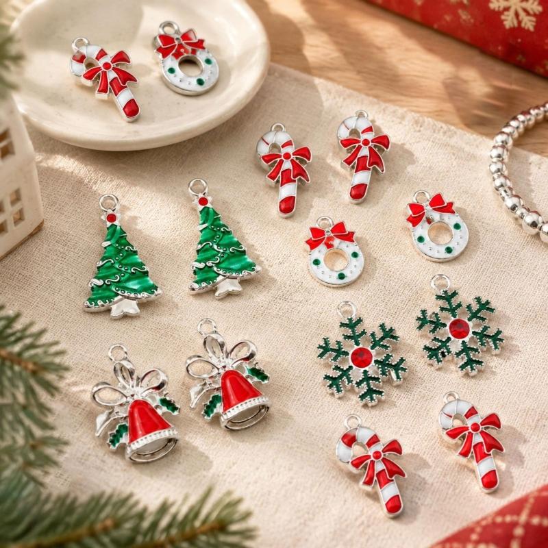 Mixed Christmas Charms for Jewelry Making, 20 Zinc Alloy Holiday Pendants with Attachment Points for Bracelets, Anklets, and Phone Charm Crafts