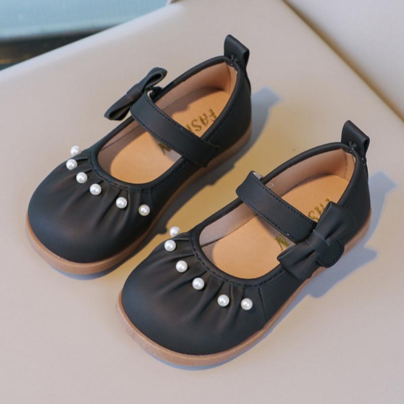 

Маленькие кожаные туфли для девочек Весна и осень Детские туфли-лодочки с присборенным верхом в западном стиле Принцесса Корейская версия На мягкой подошве 26 чёрный