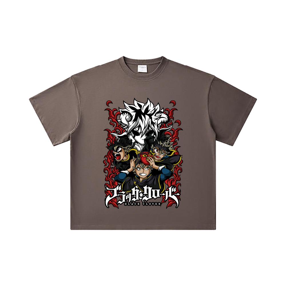 260 GSM Double Yarn 32 Count 100% Cotton Black Clover V9 Print Unisex Heavy Cotton T Shirt