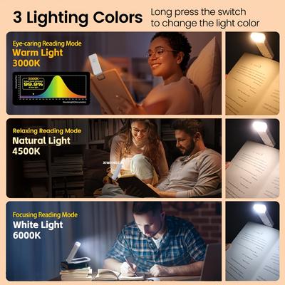 Lampe de Lecture LED Pliante Mini Portable avec Clip- Couleurs Soin des YeuxLuminosité Réglable-Légère pour Chambre à Coucher/Voyage,Rangement Facile
