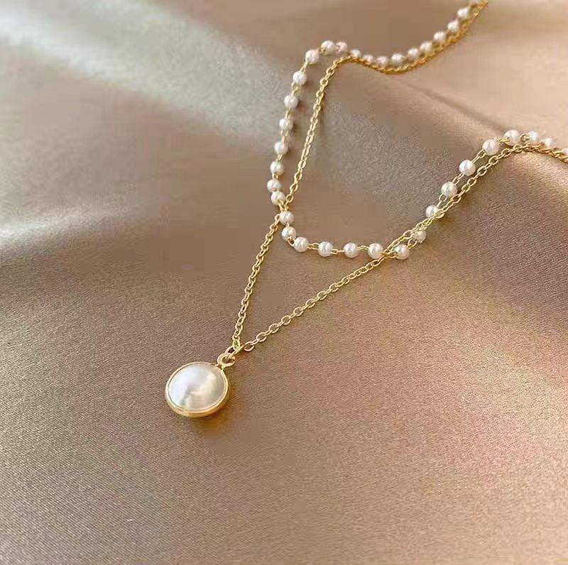 Stacked with Double-layer Imitation Pearl Necklace, Women's Summer New Trendy Niche Design, Exquisite Japanese and Korean Collarbone Chain