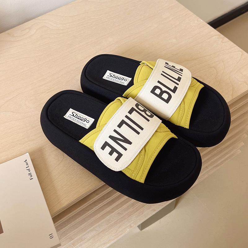 

Thick-bottomed cool slippers for women s summer outer wear 2025 new models with skirts French super fire trend heightening Velcro one-word drag 40 жёлтый