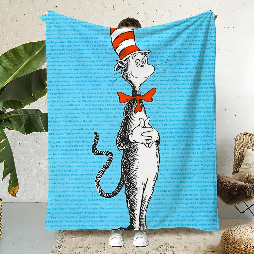 Cartoon T-The Cat in the Hat Throw Flannel Throw Blanket,Bed Home Office Nap Blanket Travel,Camping,Picnic Blanket Soft Decor 75x90cm