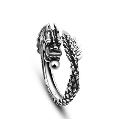 Baskın Kişilik Ejderha Yüzük, Erkek ve Kadın Çiftler Hipster Takı, Açık İşaret Parmağı Yüzüğü, Retro Taklit Tay Gümüşü Yüzük Takı