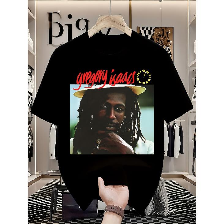 Gregory Isaacs Night Nurse Reggae T-Shirt - Vintage Album Portrait & Night Nurse Logo Print - Jamaican Music Tee with Red Lettering - Unisex Casual S чёрный