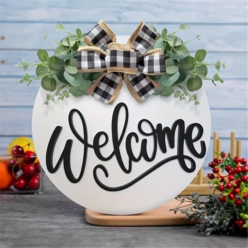 Welcome Sign Front Door Decorations,Round Wood Wreath Wall Hangings Decors for Outdoor Indoor,Home,Farmhouses ,Porch