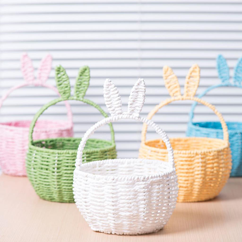 Bunnys Ears Paper Rope Woven Storage Basket Elegant Flower Basket Handwoven Snacks Holder Home Organization Solution