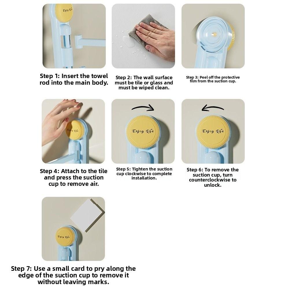 Drain Rotating Towel Bar Waterproof Bathroom Towel Pole Punch-free Suction Cup Towel Rack  Home