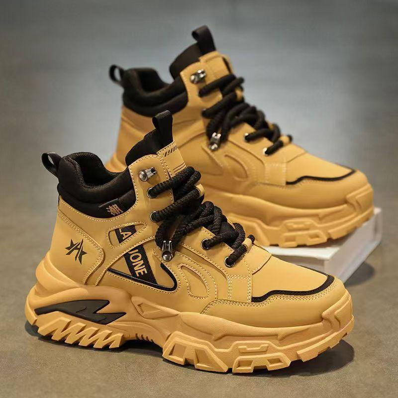 Men's Leather Boots Autumn Black Thick-soled Non-Slip Work Martin Boots Yellow Outdoor Mountaineering Sports Casual Tooling Boots