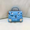 2026 Color Block Leather Tote Crossbody Bag Mini Square Cartoon Smile Handbag Women