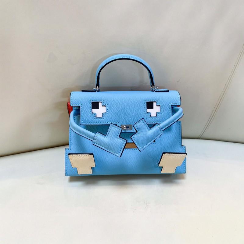 2026 Color Block Leather Tote Crossbody Bag Mini Square Cartoon Smile Handbag Women