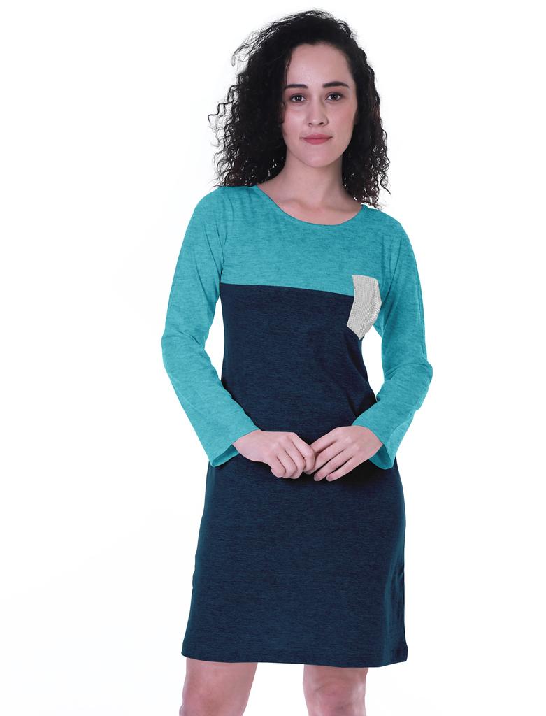 Moomaya Womens T-shirt Dress Full Sleeve Sequin Patch Pocket Summer Dresses