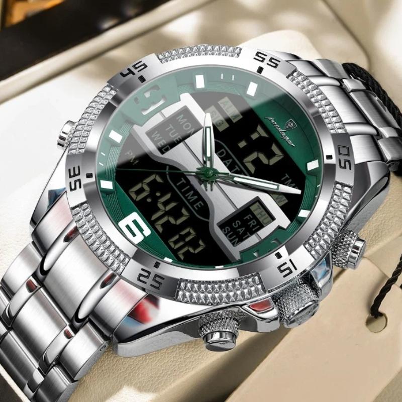 POEDAGAR Sports Luxury Man Wristwatch Dual Time Display Digital Week Date LED Luminous Men Watch Electronic Quartz Watches
