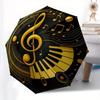 Golden Music Notes Vinyl Record Art Print Umbrella, Cute Umbrella with Cute Design, Portable 3-Fold Compact Umbrella for Men & Women, Valentine's Day