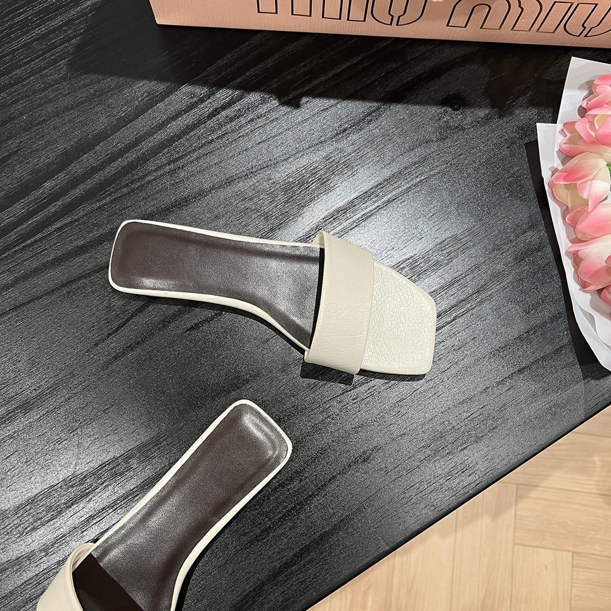 

Sheepskin version~ Genuine leather one-word slippers women s summer wear fashion flat-bottomed half-slippers niche high-end cool slippers 40