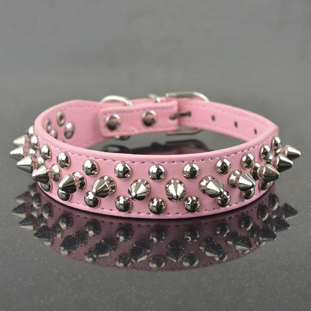 Pet Dog Rivet Collar Spiked Studded Strap Faux Leather Buckle Neck Collar 2.5cm Width