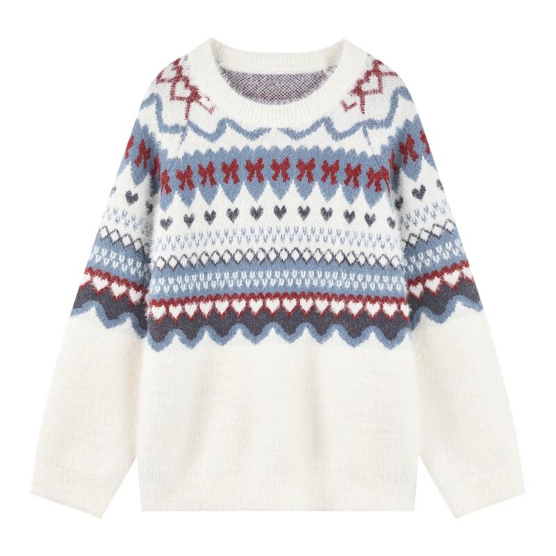 Qiushui Yiren Retro Color-block Round Neck Sweater