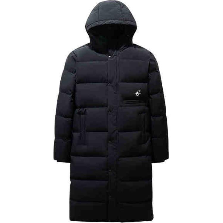 Anta Basketball Series Xianfeng Series Solid Color Zipper Hooded Comfortable Breathable Long Down Jacket Men Outerwear Black 952441903-3
