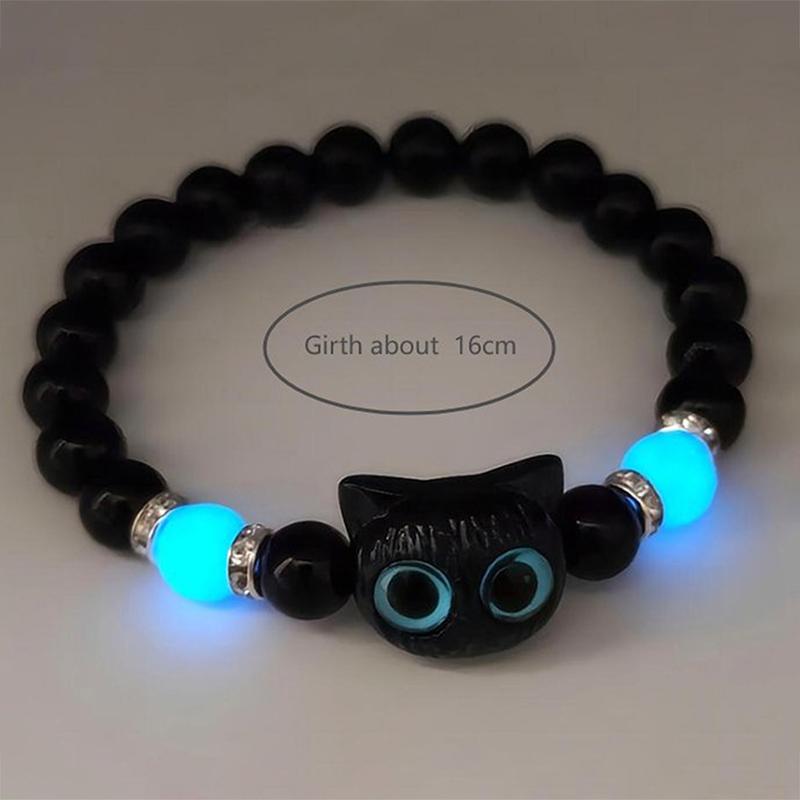 Bonito grande olho gato pulseiras luminosas para mulheres dos desenhos animados animal pingente frisado mão corrente amizade casal pulseira jóias presente