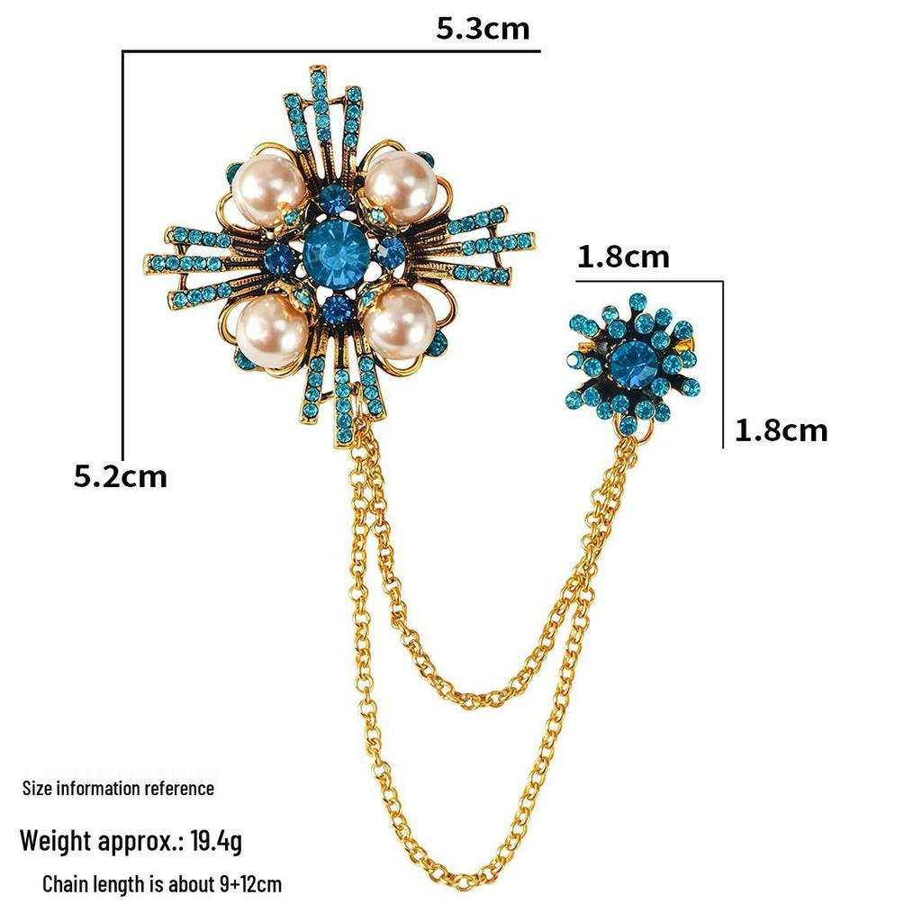 Baroque Rhinestone Pearl Corsage Necklace Brooch - Retro British Court Suit Accessory