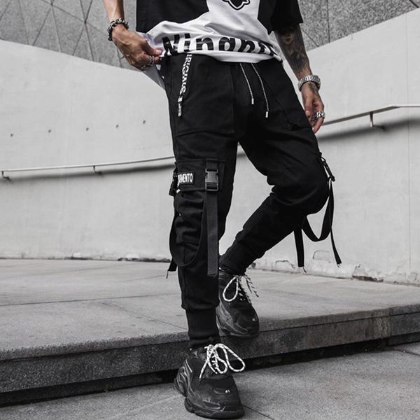 Summer Hip Hop Joggers Harem Pants Multi-pocket Ribbons Man Sweatpants Streetwear Casual Mens Pants